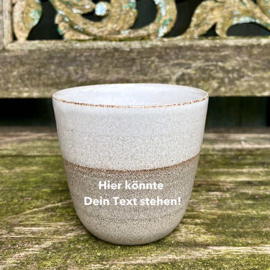 Becher mit Wunsch Text